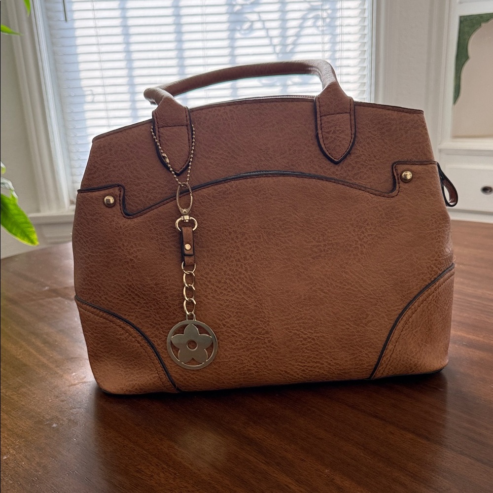 Vintage Chic Brown Satchel with Gold Accents